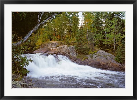 Framed Waterfall in a forest, Oxtongue River, Algonquin Provincial Park, Ontario, Canada Print