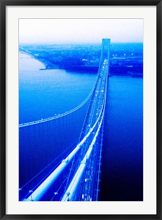 Framed Suspension bridge over the sea, Verrazano-Narrows Bridge, New York Harbor, New York City, New York State, USA Print