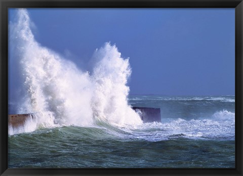 Framed Waves crashing at Lomener harbor, Morbihan, Brittany, France Print