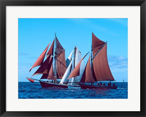 Framed Three Tall ships in the Baie De Douarnenez, France Print