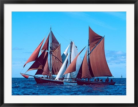 Framed Three Tall ships in the Baie De Douarnenez, France Print