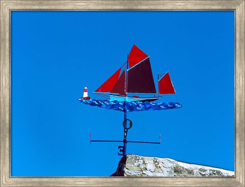 Framed Low angle view of weather vane, Morgat, Crozon, Finistere, Brittany, France Print