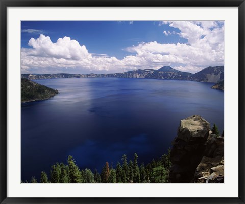 Framed Summer thunderstorms over Crater Lake, Crater Lake National Park, Oregon, USA Print