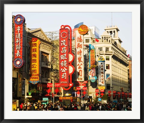 Framed Store signs on East Nanjing Road, Shanghai, China Print