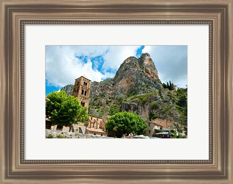 Framed Low angle view of a village at the mountainside, Moustiers-Sainte-Marie, Provence-Alpes-Cote d&#39;Azur, France Print