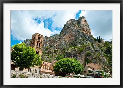 Framed Low angle view of a village at the mountainside, Moustiers-Sainte-Marie, Provence-Alpes-Cote d&#39;Azur, France Print