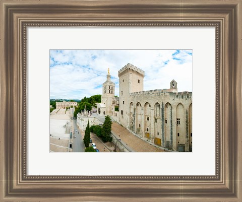 Framed Buildings in a city, Cathedrale Notre-Dame des Doms d&#39;Avignon, Palais des Papes, Provence-Alpes-Cote d&#39;Azur, France Print