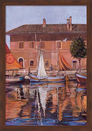 Framed Sailboats On The Canal Print