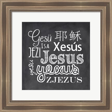 Framed Jesus in Different Languages Chalkboard Print