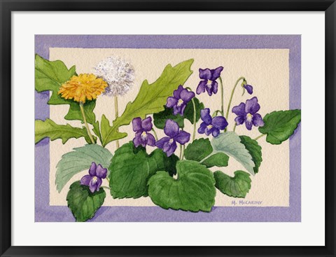 Framed Dandelion And Violets Print