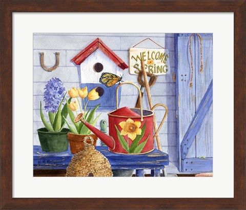 Framed Red Watering Can Print