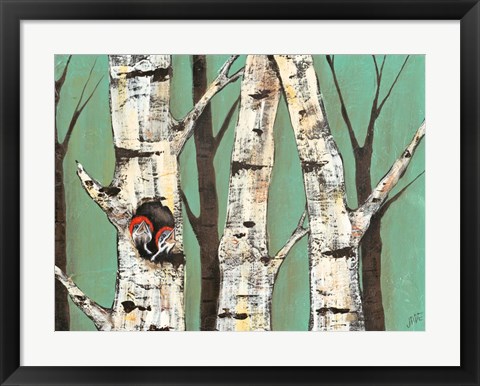 Framed Birch Grove on Teal I Print