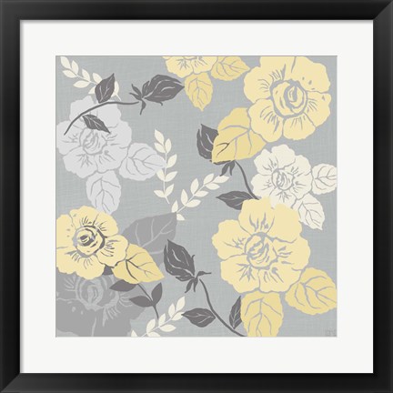 Framed Yellow Roses on Grey II Print