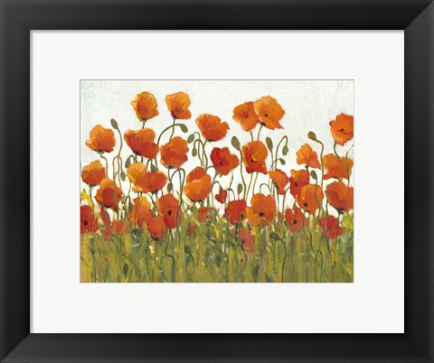 Framed Rows of Poppies I Print