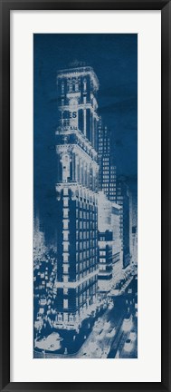 Framed Times Square Postcard Blueprint Panel Print