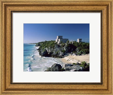 Framed Pyramid on the seashore, El Castillo, Tulum Mayan, Quintana Roo, Mexico Print