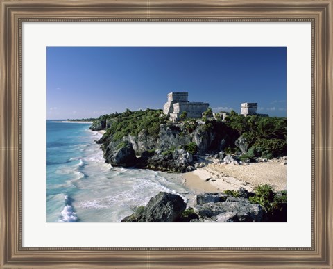 Framed Pyramid on the seashore, El Castillo, Tulum Mayan, Quintana Roo, Mexico Print