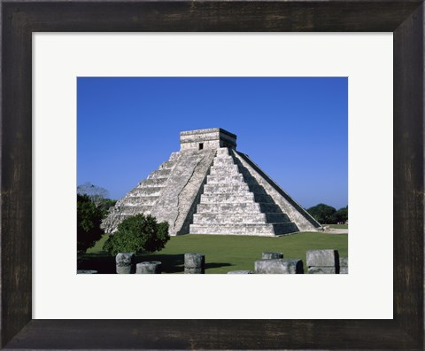 Framed Old ruins of a pyramid,  Chichen Itza Mayan Print