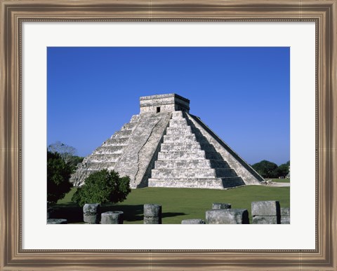 Framed Old ruins of a pyramid,  Chichen Itza Mayan Print