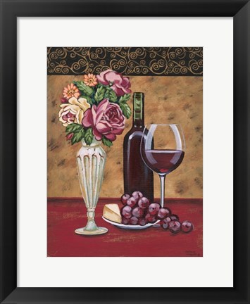 Framed Vintage Flowers &amp; Wine I Print