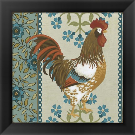 Framed Cottage Rooster I Print