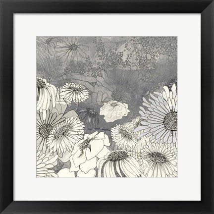 Framed Flowers on Grey I Print