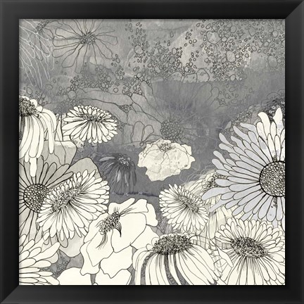 Framed Flowers on Grey I Print