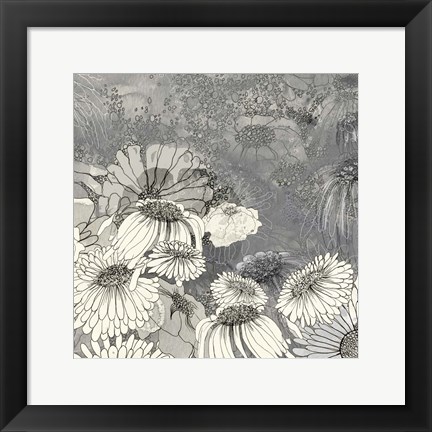 Framed Flowers on Grey II Print