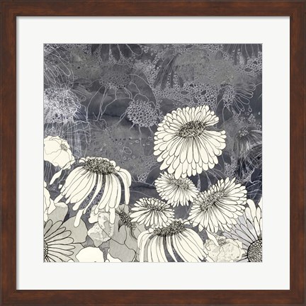 Framed Flowers on Grey III Print