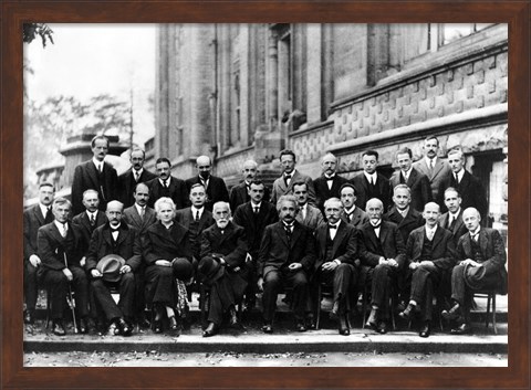 Framed 1927 Solvay Conference on Quantum Mechanics Print