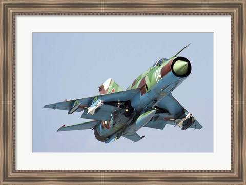 Framed MiG-21bis taking off armed with AA-8 Aphid air-to-air missiles Print