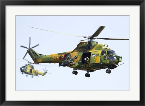 Framed Romanian Air Force IAR-330L SOCAT helicopters Print