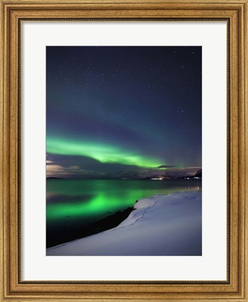 Framed Aurora Borealis over Vagsfjorden in Troms County, Norway Print