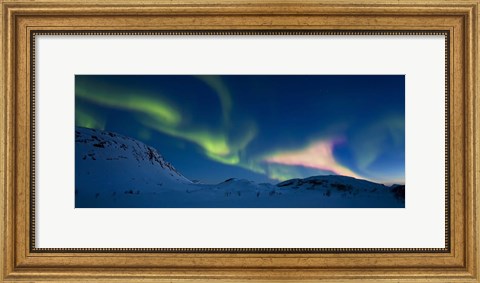 Framed Panoramic view of the Aurora Borealis over Skittendalen Valley, Troms County, Norway Print