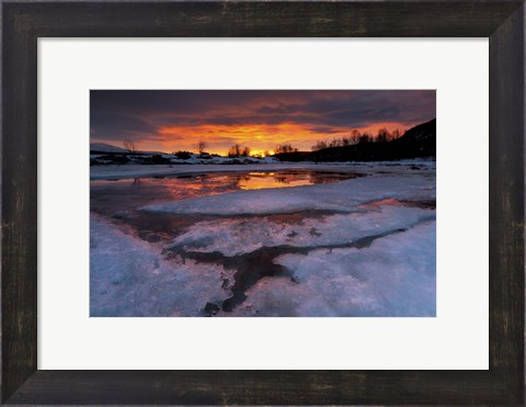 Framed fiery sunrise over Lavangsfjord, Troms, Norway Print
