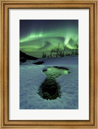 Framed Aurora Borealis over a frozen river, Norway Print