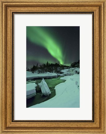 Framed Aurora Borealis over a frozen Tennevik River, Troms, Norway Print