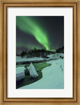 Framed Aurora Borealis over a frozen Tennevik River, Troms, Norway Print