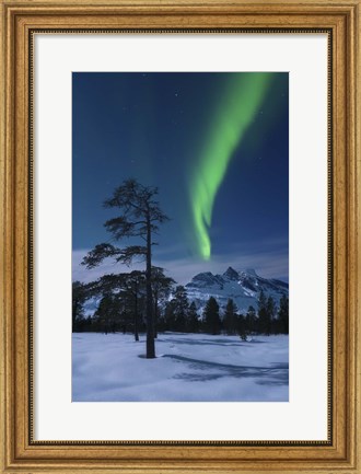 Framed Moonlight and aurora over Nova Mountain Wilderness, Norway Print