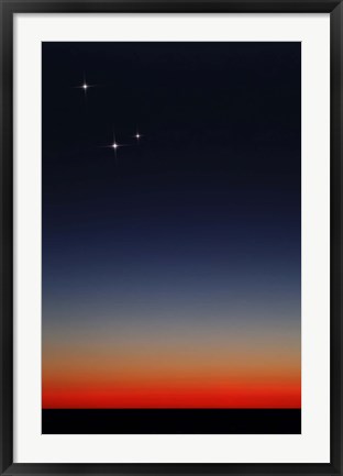 Framed Venus, Mercury and Mars above the glowing horizon at dawn Print