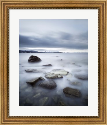 Framed Long exposure scene of rocks in Vaagsfjorden fjord, Norway Print