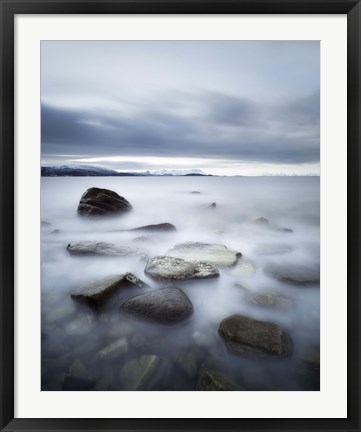 Framed Long exposure scene of rocks in Vaagsfjorden fjord, Norway Print