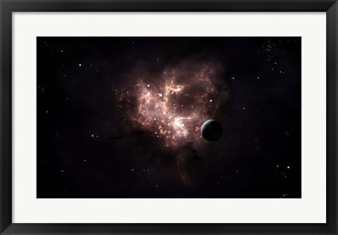 Framed emission nebula is viewed from nearby an inhabited system Print