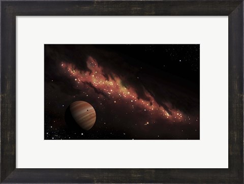 Framed Artist&#39;s concept of an H II region of space, wrapped in a dark nebula Print