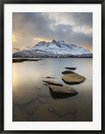 Framed Novatinden Mountain and Skoddeberg Lake in Troms County, Norway Print