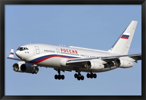 Framed Ilyushin Il-96 airliner prepares for landing Print