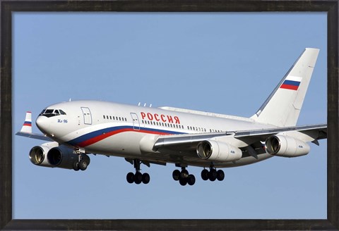 Framed Ilyushin Il-96 airliner prepares for landing Print