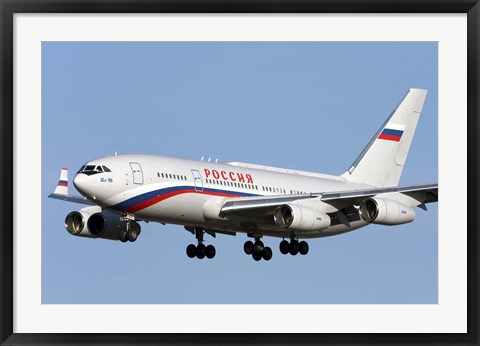 Framed Ilyushin Il-96 airliner prepares for landing Print