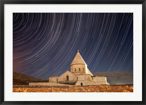 Framed Star trails above Saint Thaddeus Monastery, Iran Print