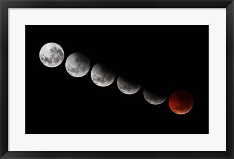 Framed composite showing different stages of the 2010 solstice total moon eclipse Print